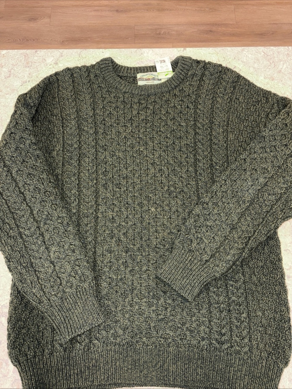 Aran Crafts Men's Textured Cable Crewneck Sweater - Olive Green